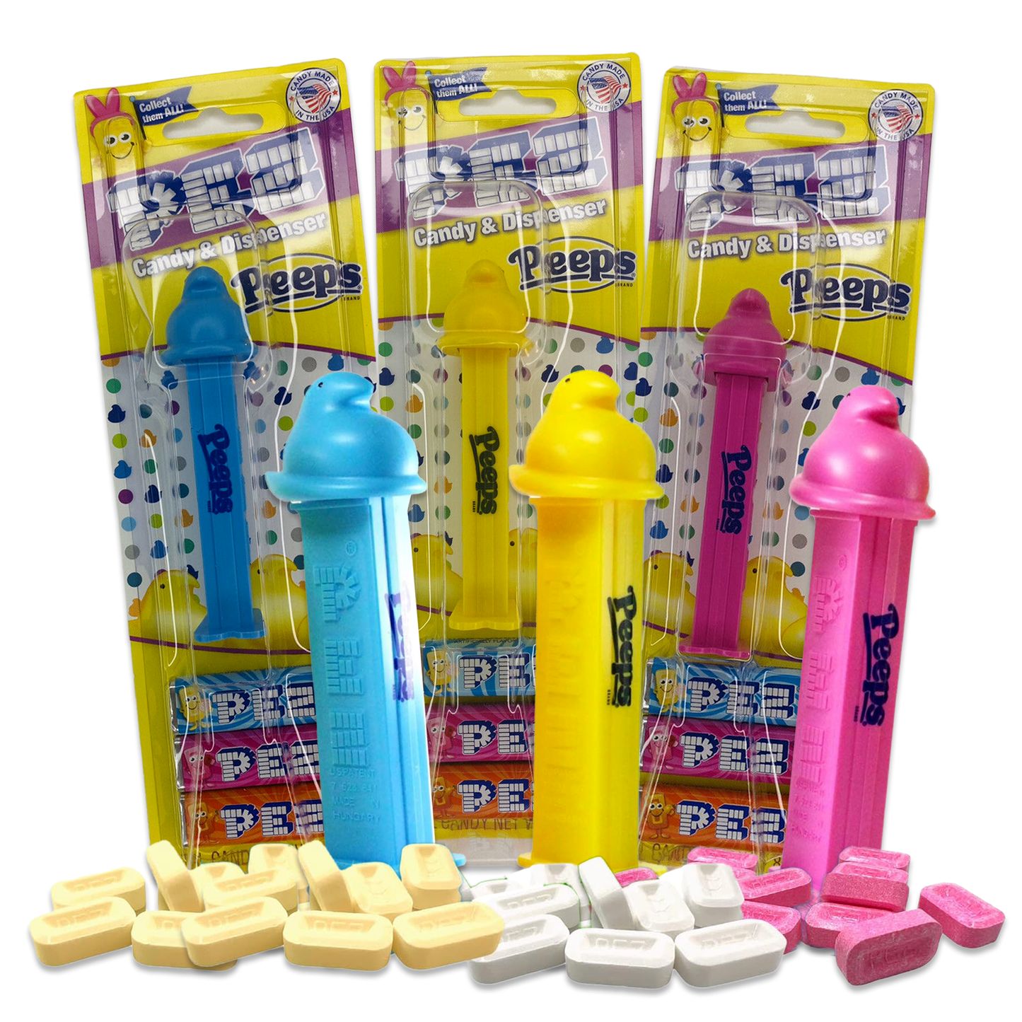 Peeps Easter Pez Candy Dispenser 3 Pack. Easter Pez Dispensers Bulk, Bulk Pez Dispensers, Easter Peeps Candy, Easter Candy Tubes, Easter Candies Bulk, Easter Basket Candy.