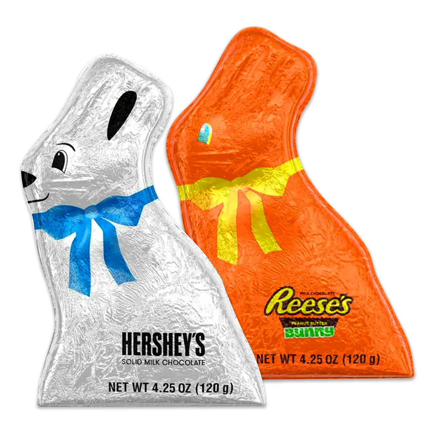 Easter Foiled Chocolate Bunny Variety 2 Pack- Includes 1 Milk Chocolate and 1 Chocolate Peanut Butter