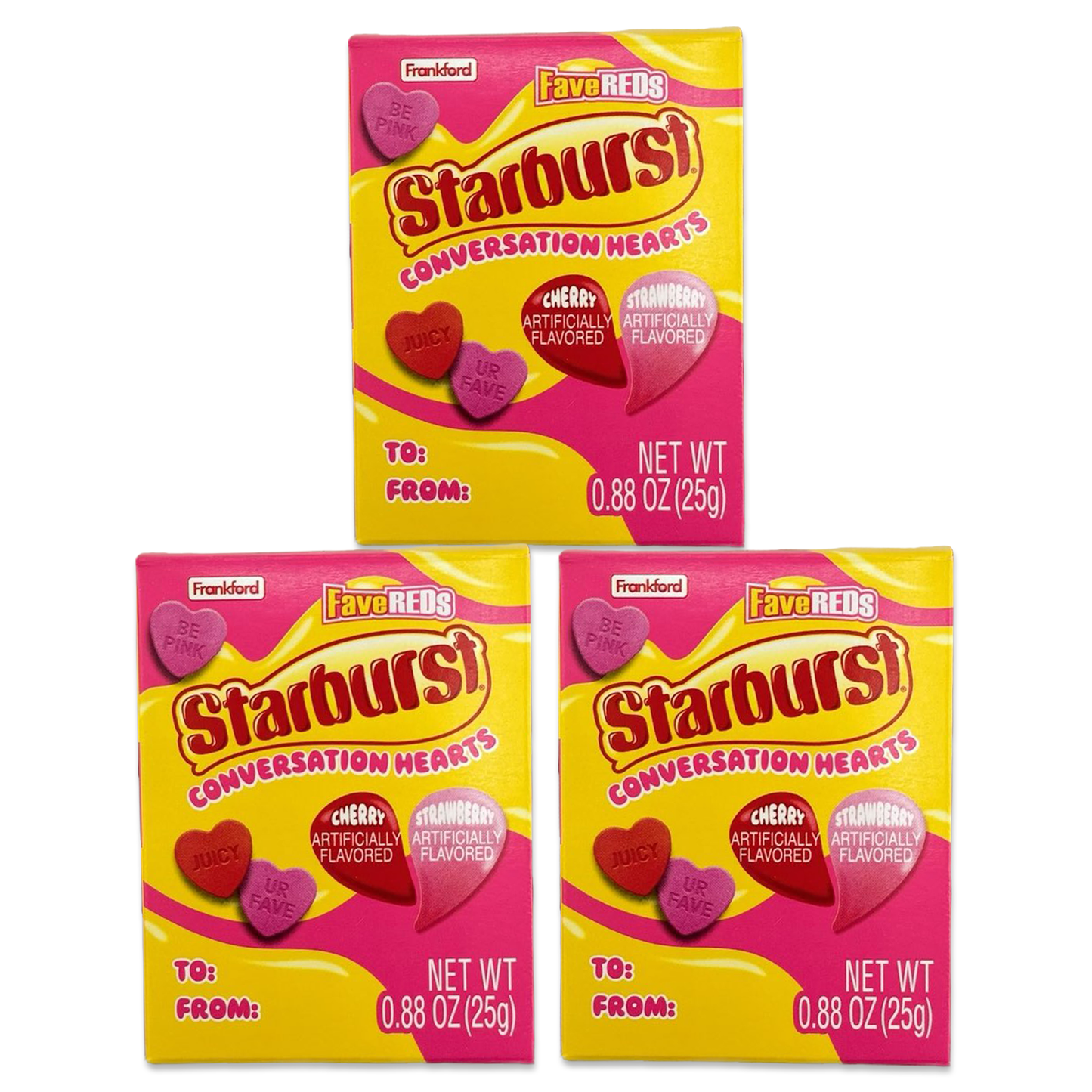 Starburst FaveReds Conversation Hearts, Pack of 3 x 0.88oz Boxes. Valentine Candy Pink Starburst Candy, Red Starburst Candy Bulk Valentines Day Candy, Starbursts Bulk, Starbust, Starburst Pink