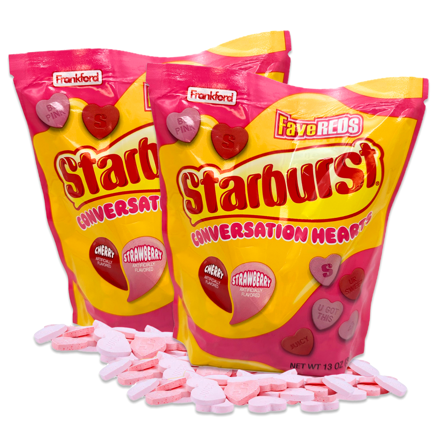 Starburst FaveReds Conversation Hearts, Pack of 2 x 13oz Bags. Valentine Candy Pink Starburst Candy, Red Starburst Candy Bulk Valentines Day Candy, Starbursts Bulk, Starbust, Starburst Pink