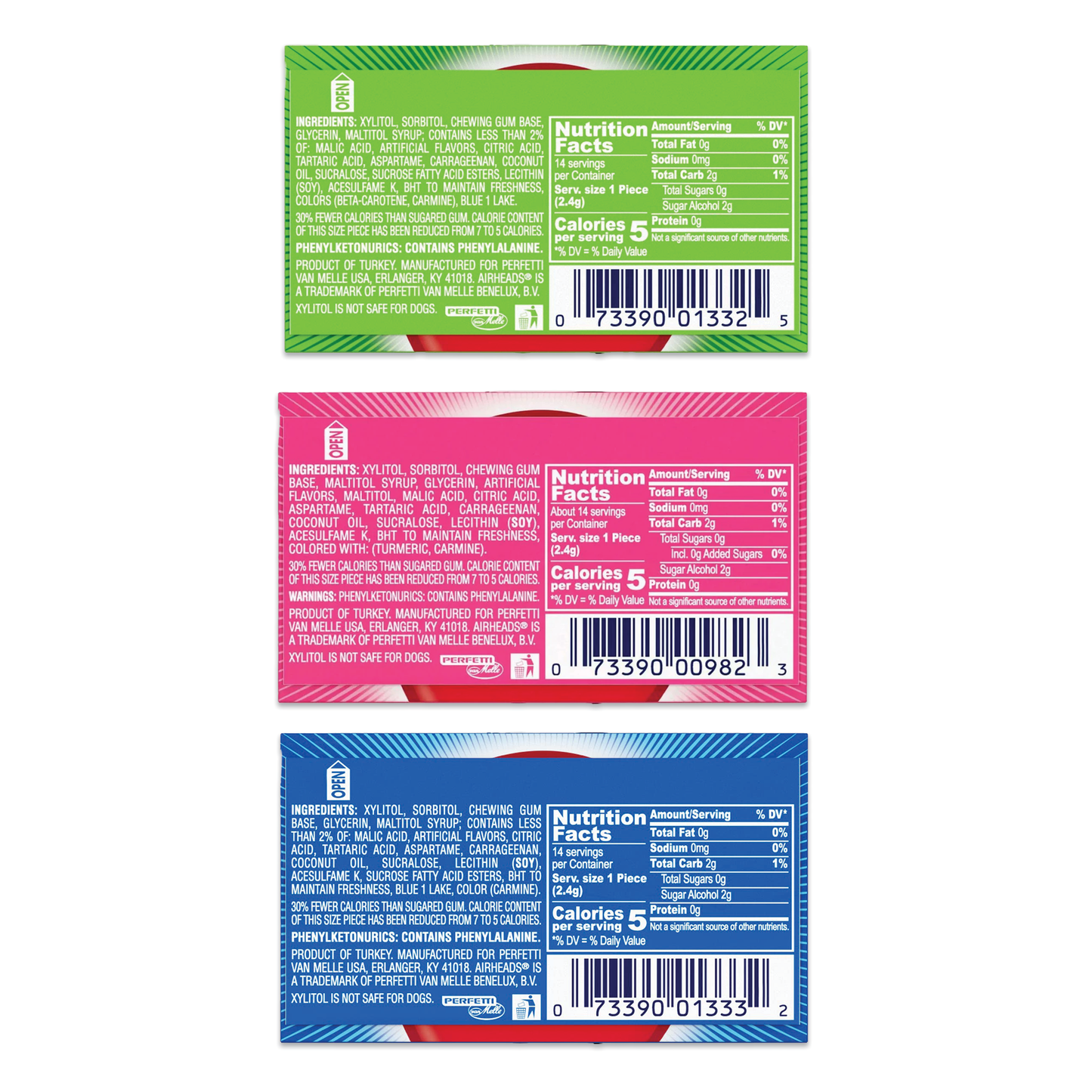 Airheads Gum Variety Pack of 3 Flavors (Total of 6)