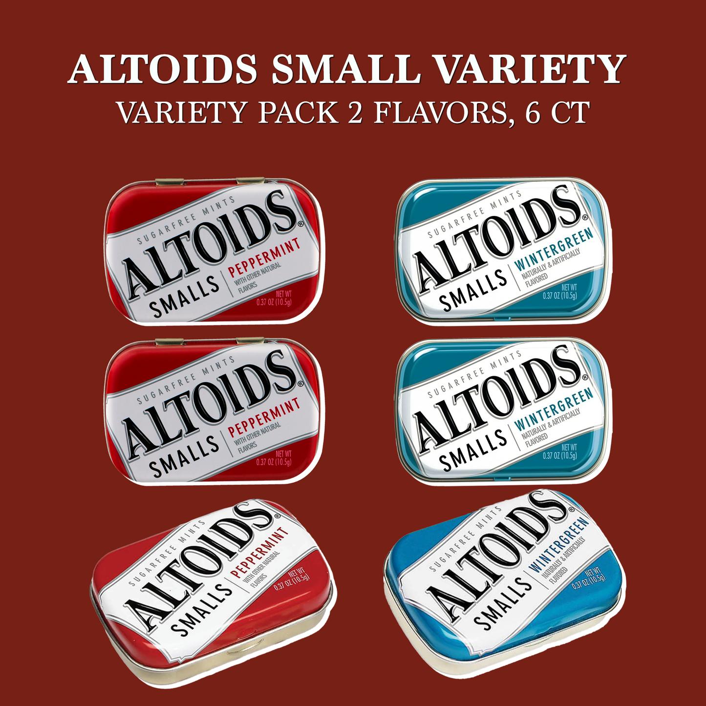 Altoids Smalls Variety Pack of 2 Flavors 3 of Each (Total of 6, 0.37oz). Peppermint, Wintergreen