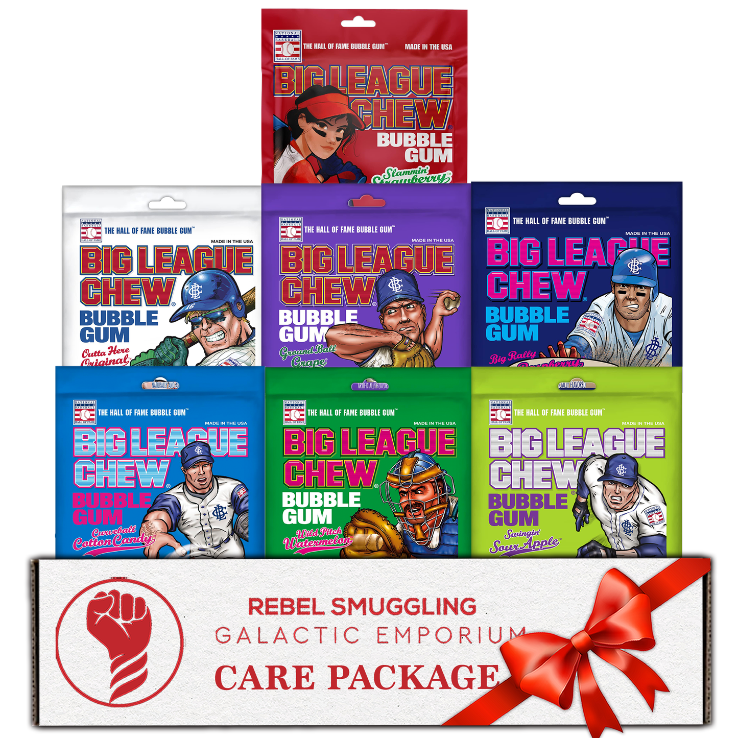 Baseball Bubble Gum Bulk Variety 7 Pack Care Package Gift Basket by Rebel Smuggling Galactic Emporium