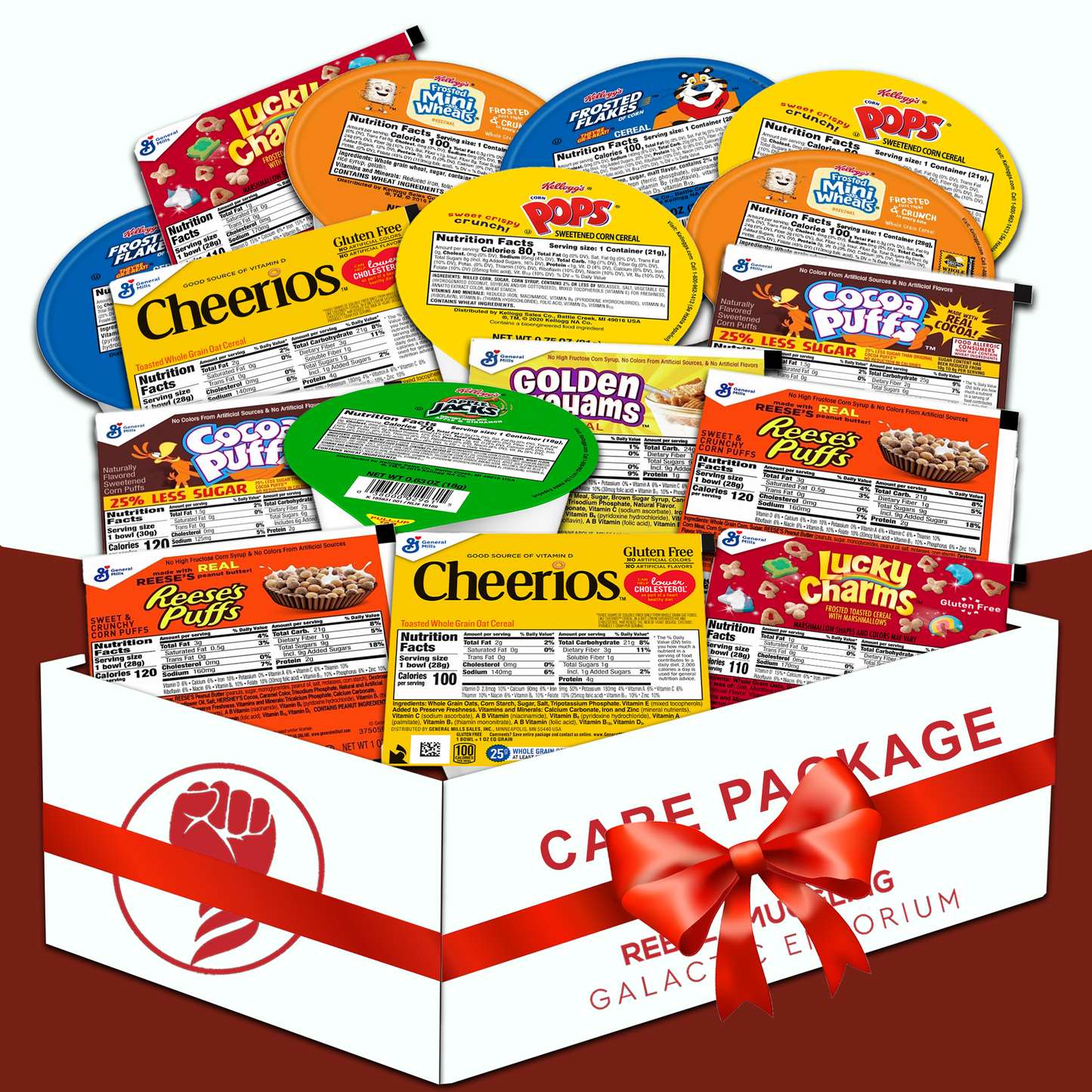 General Mills & Kellogg's Cereal Bowl Variety Pack of 9 Flavors 2 of Each (Pack of 18)- Mini Wheats 1oz, Lucky Charms 1oz, Cheerios .69oz, Apple Jacks .63oz, Corn Pops .75oz, Golden Grahams, Cocoa Puffs 1.06oz, Reeses Puffs 1oz, Frosted Flakes 1oz