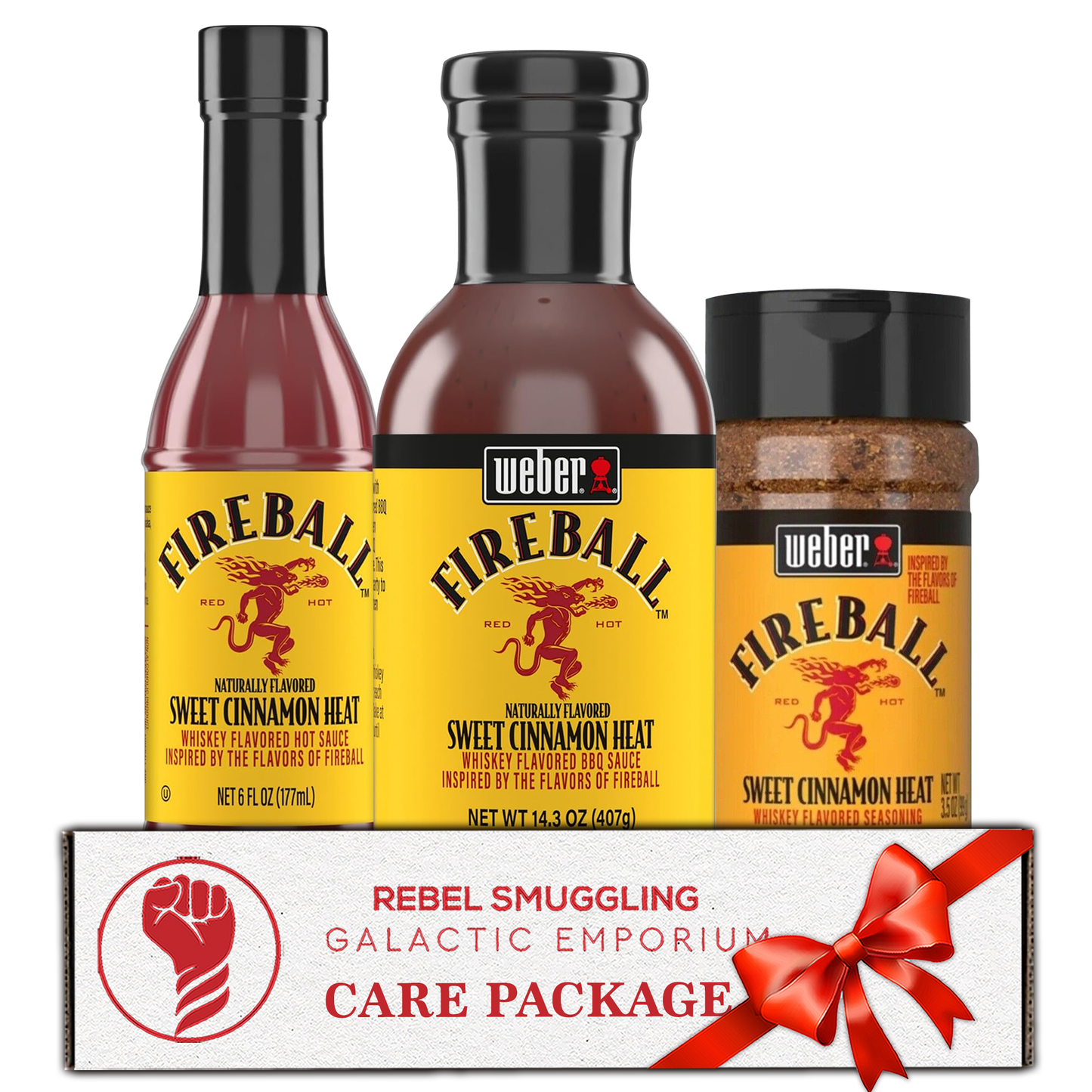 Fireball Variety 3 Pack- Hot Sauce, Barbecue Sauce, and Seasoning