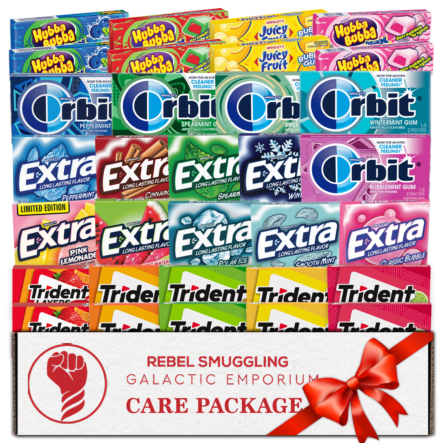 Gum Gift Basket Variety 32 Pack of Sugar Free Gum Care Package by Rebel Smuggling Galactic Emporium