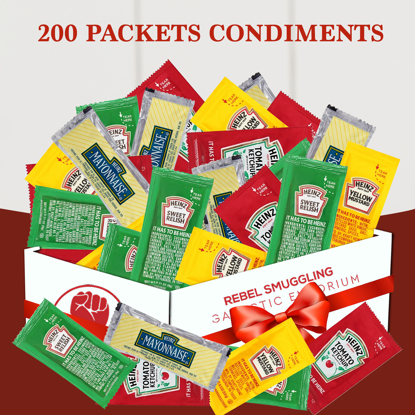 Heinz Packets 50 of Each Ketchup, Mustard, Mayonnaise, and Relish (Total of 200)