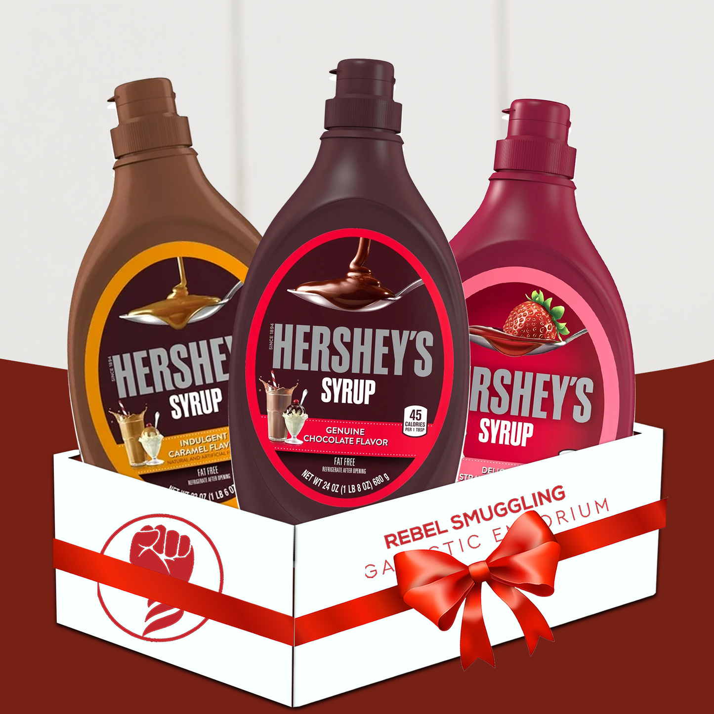 Dessert Syrup Variety Pack, 3 Flavors- Chocolate, Strawberry, and Caramel- Care Package GIft Basket by Rebel Smuggling Galactic Emporium