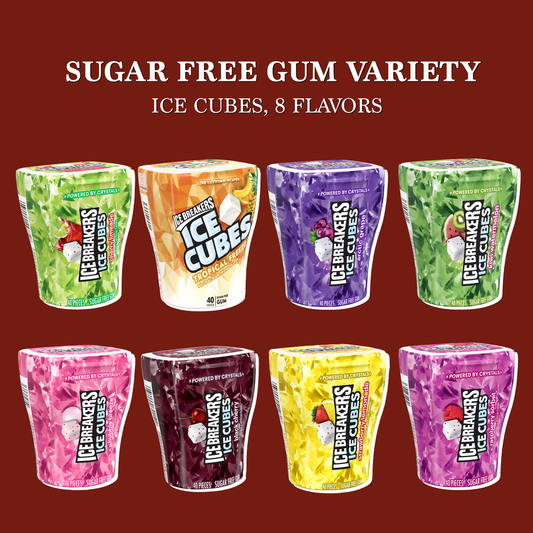 Ice Breakers Ice Cubes Gum Variety Pack - 8 Sugar Free Fruity Flavors Gift Basket