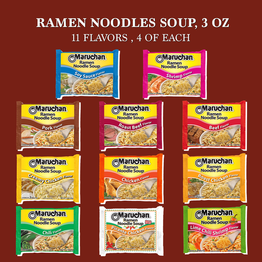 Maruchan Noodles Soup Cup Variety 44 Pack Care Package GIft Basket- Includes 4 Cups Each of 11 Flavors by Rebel Smuggling Galactic Emporium