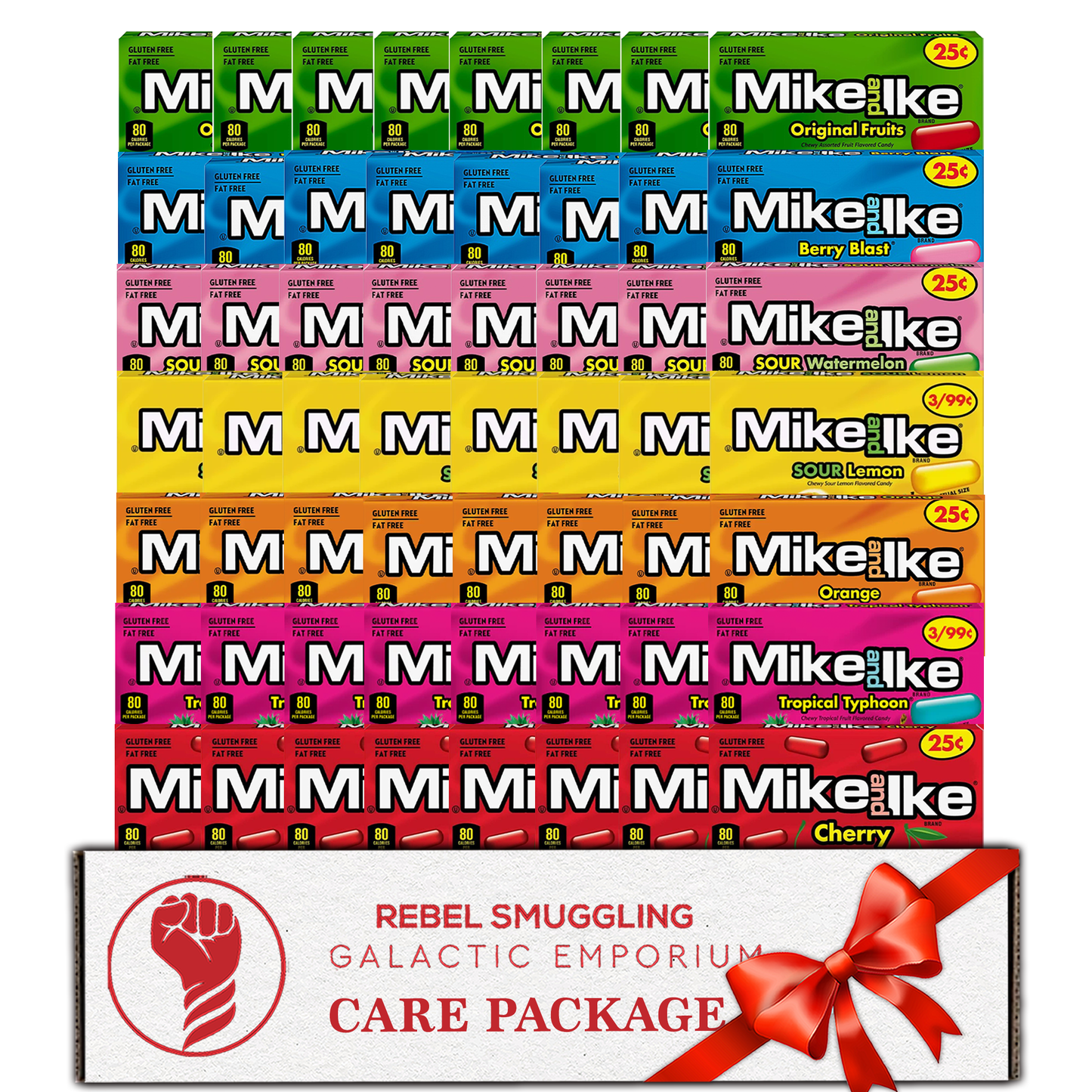Mike and Ike Mini Box Variety Pack of 56 - 7 Flavors, 8 Mini Boxes of Each Flavor by Rebel Smuggling Galactic Emporium