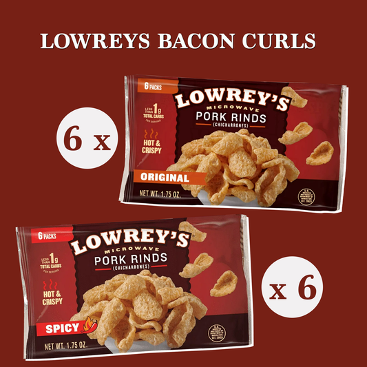 Lowreys Bacon Curl Pack of 12 by Rebel Smuggling Galactic Emporium. Includes 6 Each of 2 Flavors- Original and Hot and Spicy