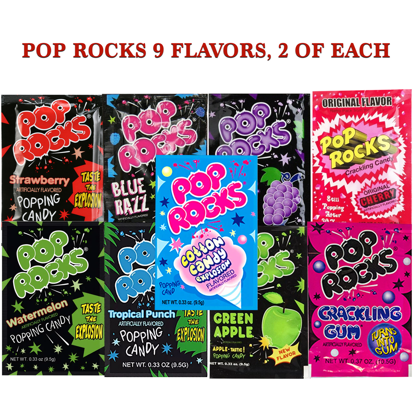 Pop-Rocks Variety 18 Pack- 9 Flavors, 2 of Each Flavor