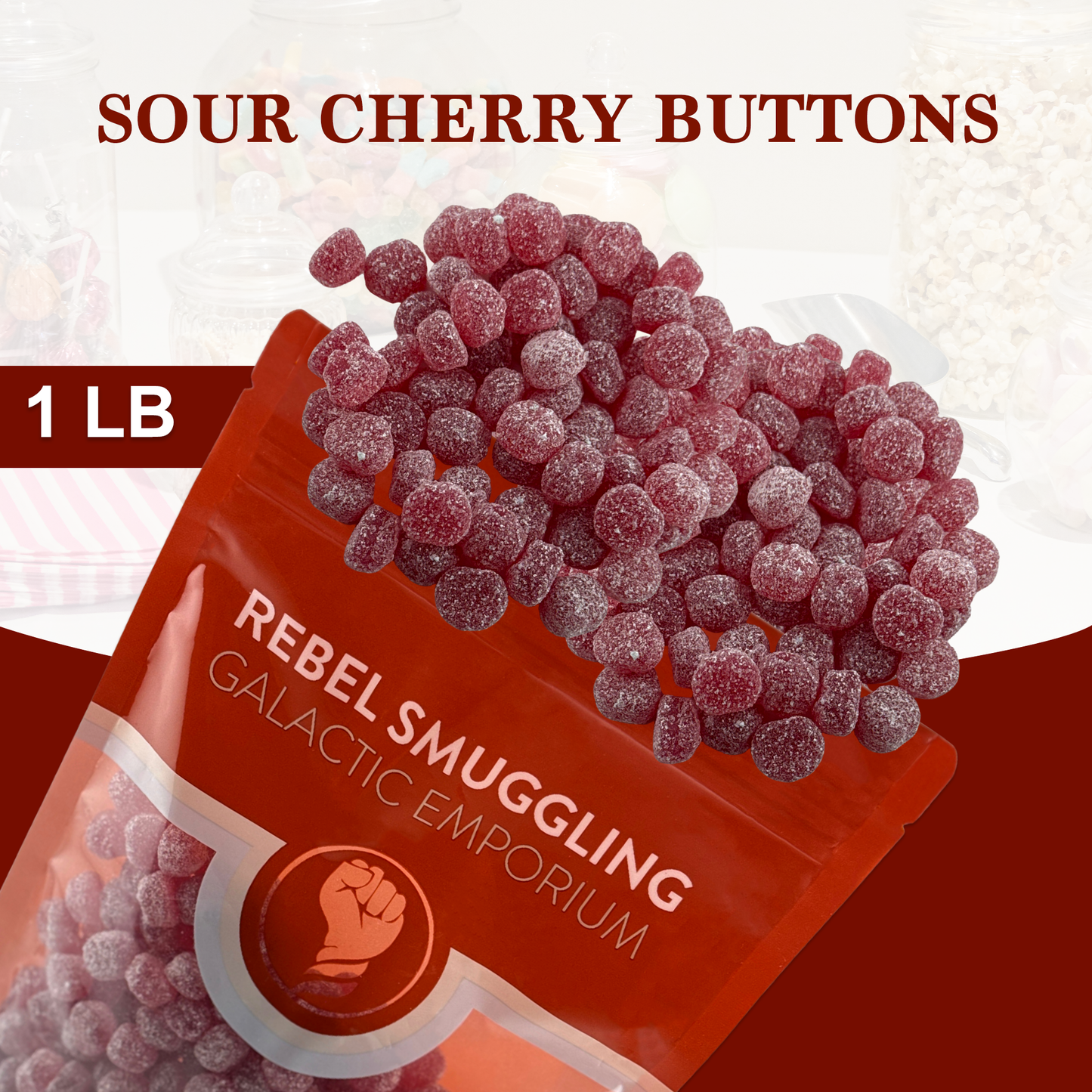 Sour Cherry Candy Buttons Bulk 1lb Bag by Rebel Smuggling Galactic Emporium