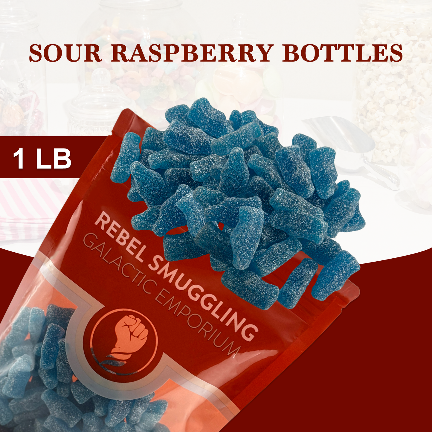 Sour Blue Raspberry Gummy Soda Bottles Bulk 1lb Bag by Rebel Smuggling Galactic Emporium