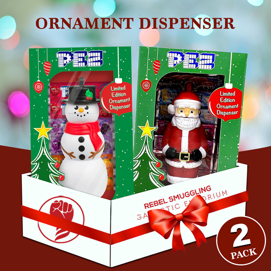 Pez Santa and Snowman Ornament Gift Box Pack of 2