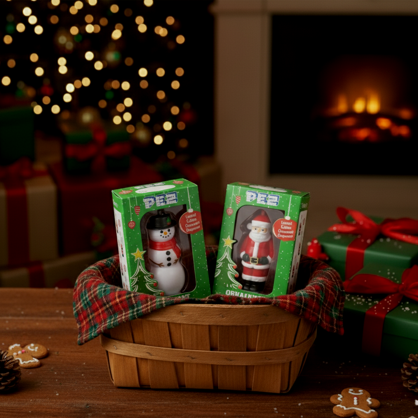 Pez Santa and Snowman Ornament Gift Box Pack of 2