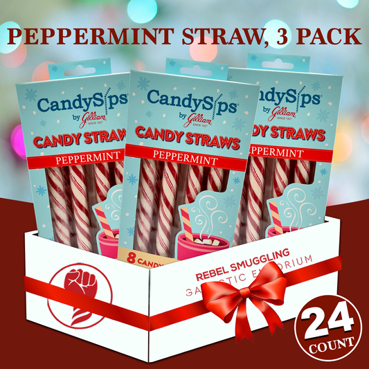 CandySips Gilliam Peppermint Candy Straws - Edible Stirrers (24 Straws, Pack of 3)