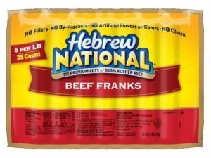Hebrew National Beef Franks 5:1 7inch 5lbs (PACK OF 4)