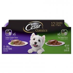 CESAR Wet Dog Food Classic Loaf in Sauce Top Sirloin & Grilled Chicken Flavors Variety Pack, (24) 3.5 oz. Trays