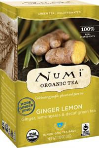 Numi Organic Tea Ginger Lemon, 16 Count Box of Tea Bags (Pack of 6), Decaf Green Tea (Packaging May Vary)