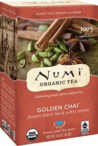 Numi Organic Tea Golden Chai, 18 Count Box of Tea Bags (Pack of 6), Black Tea