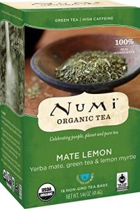 Numi Organic Tea Mate Lemon, 18 Count Box of Tea Bags, Yerba Mate Green Tea Blend (Packaging May Vary)