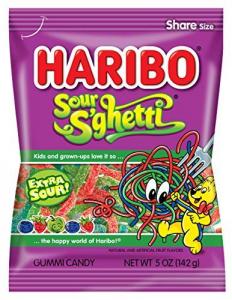 Haribo Gummi Candy, Sour S'ghetti, 5-Ounce Bags (Pack of 12)