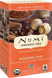 Numi Organic Tea Rooibos Chai, 18 Count Box of Tea Bags (Pack of 6), Herbal Teasan, Caffeine-Free