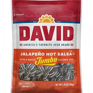 DAVID Roasted and Salted Jalape?å±o Hot Salsa Jumbo Sunflower Seeds, 5.25 oz, 12 Pack