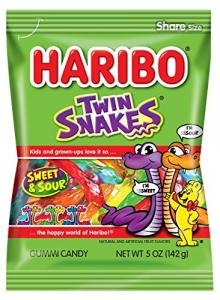 Haribo Gummi Candy, Twin Snakes Sweet & Sour, 5 oz. Bag (12 Pack)