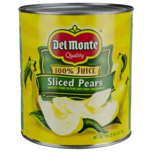 Del Monte Sliced Pears in 100 Percent Juice, 105 Ounce Can - 6 per case