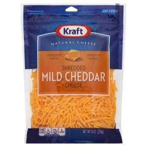 Kraft Zip Pak Shredded Mild Cheddar Cheese 8oz (PACK OF 12)