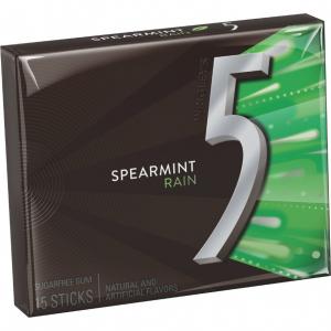 5 Gum Sugar Free Gum, RainSpearmint, 15 Piece Pack (10 Packs)