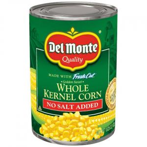 Del Monte Canned Golden Sweet Whole Kernel Corn No Salt Added, 15.25 Ounce (Pack of 24)