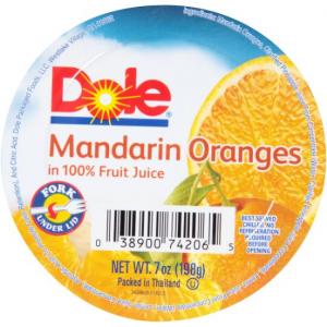 Dole Mandarin Oranges In Light 100% Fruit Juice Syrup (7 Ounce Cups, Pack Of 12)