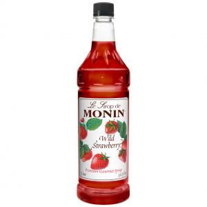 Monin Candied Wild Strawberry Flavoured Syrup, Plastic Bottle (1 Ltr, Pack Of 4)