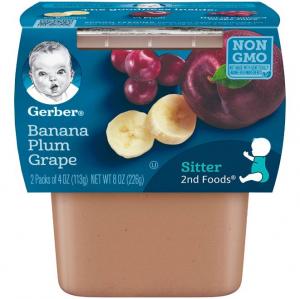 Gerber Natural for Baby Non-GMO Banana Plum Grape Puree Baby Food Tub, 2x 4 oz Tubs, 8 x 8 oz Case
