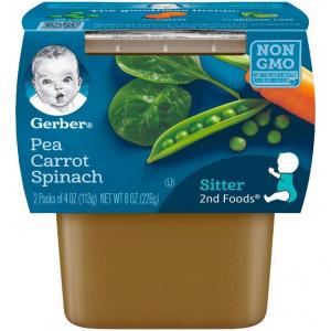 Gerber 2nd Foods Pea Carrot Spinach Baby Food, 4 Ounce Tubs, 2 C