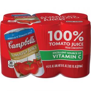 Campbells 100% Pure Tomato Juice, Bulk Bottle (5.5 Fl.Oz. Bottles, 6 Per Case)