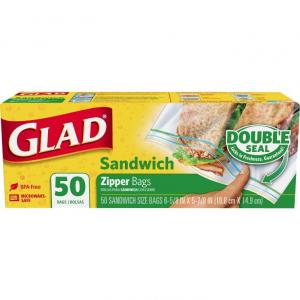 Glad Sandwich Zipper Bags, 50 Count (Pack of 12)