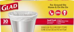 Glad Flat Top Small Garbage Bag, 30 Count per Pack - 6 per case.