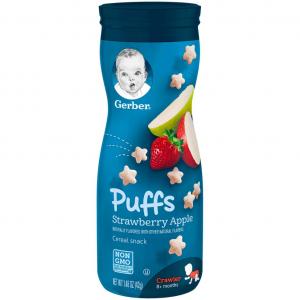 Gerber Puffs Cereal Snack, Strawberry Apple, 6 Count (Packaging