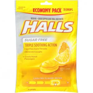 Mondelez Halls Honey Lemon Sugar Free Cough Drops 70count (PACK OF 12)