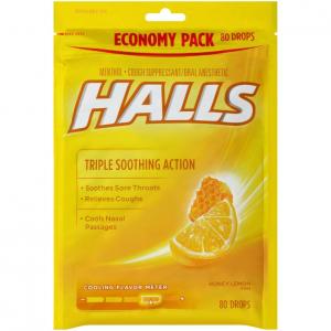 Mondelez Halls Lyptus Honey Lemon Cough Drops 80count (PACK OF 12)