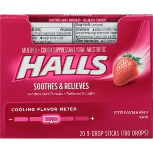 Mondelez Halls Strawberry Sugar Free Cough Drops 9count (PACK OF