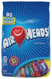 Air Heads Assorted Fruit Flavors Minis Bars Fun Taffy Candy, 80 count per pack -- 4 per case.