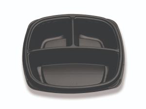 Forum Black Plastic 3 Compartment Plate, 9 inch - 300 per case.