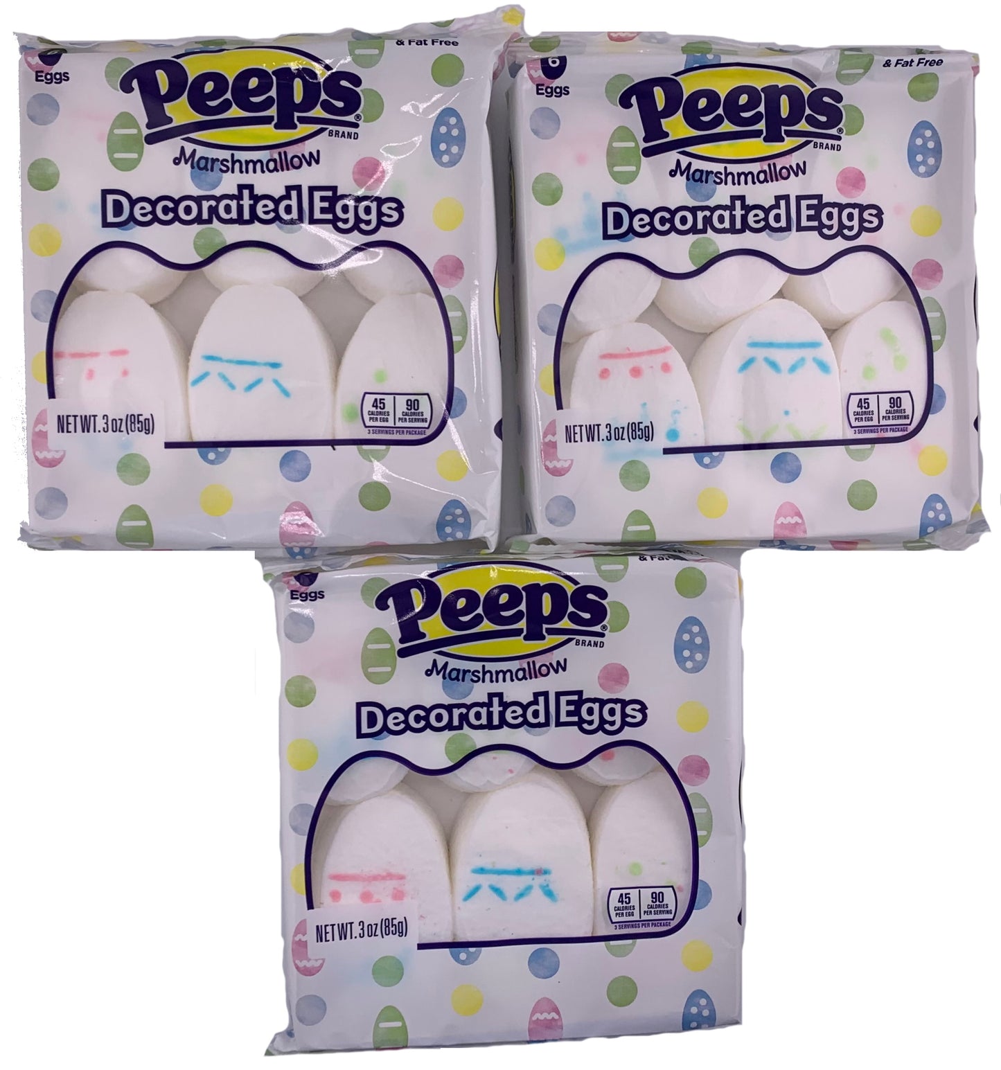 Peeps Decorated Eggs Marshmallow Easter Candy 3 Pack (18 Easter Marshmallow Eggs Total). Easter Peeps Candy Basket Stuffers by Inspired Candy.