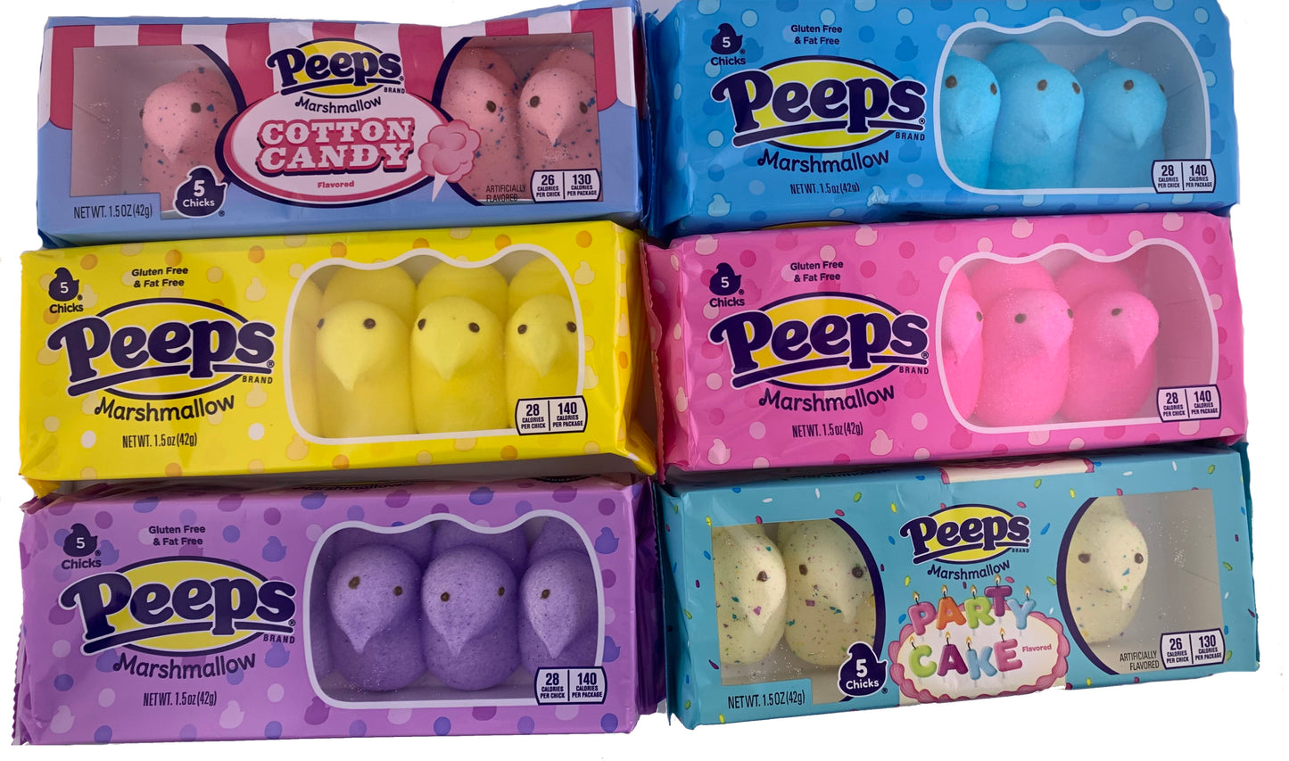 Peeps Marshmallow Candy Easter Candy 6 Flavor Variety Pack Includes 5 Chicks of Each Flavor (30 Chicks Total). Easter Peeps Candy Basket Stuffers by Inspired Candy.
